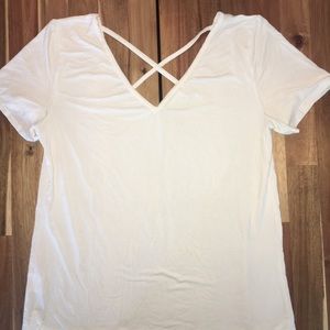 White V-neck top with crossed back